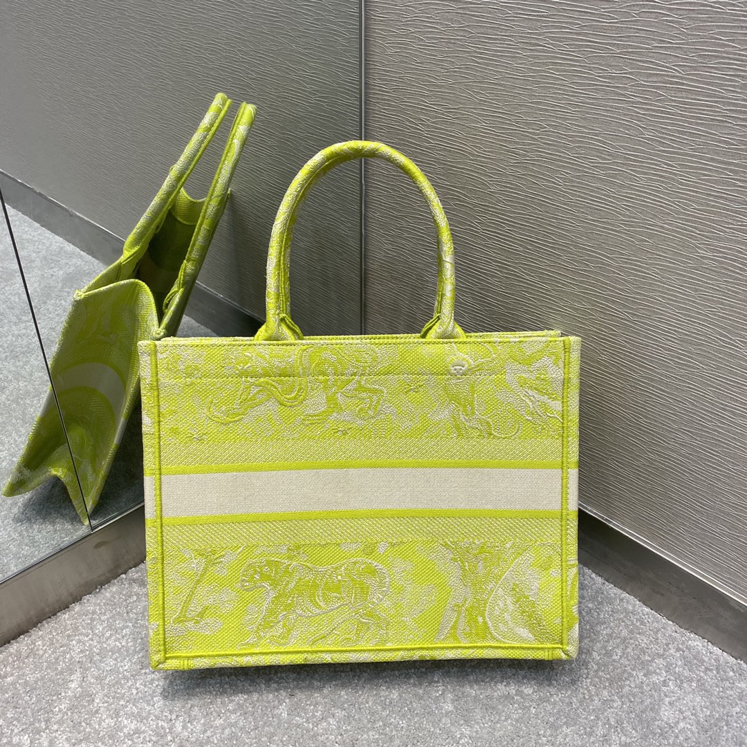 DI Medium Book Tote Lime Toile de Jouy Reverse Embroidery For Women 36cm/16.5in CD