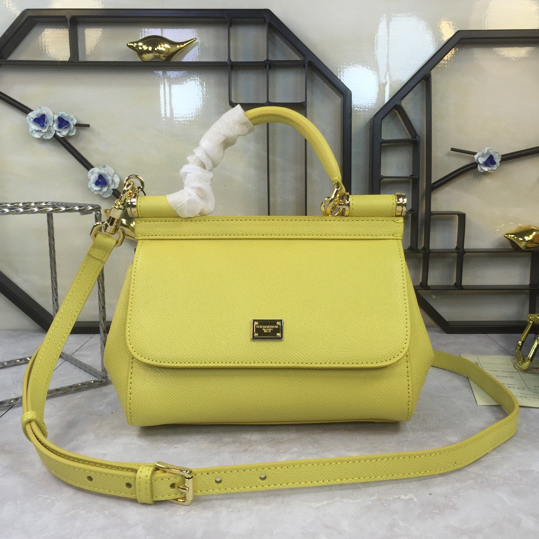 DG Medium Sicily Handbag In Dauphine Yellow For Women 10.2in/26cm DG