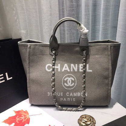 Chanel Deauville Tote Tweed Canvas Bag Fall/Winter Collection, Light Grey/White For Women 15in/38cm