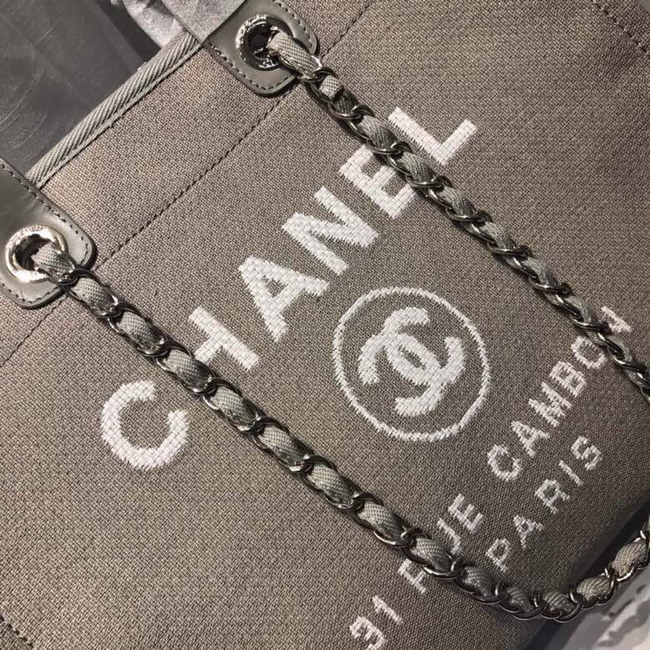 Chanel Deauville Tote Tweed Canvas Bag Fall/Winter Collection, Light Grey/White For Women 15in/38cm