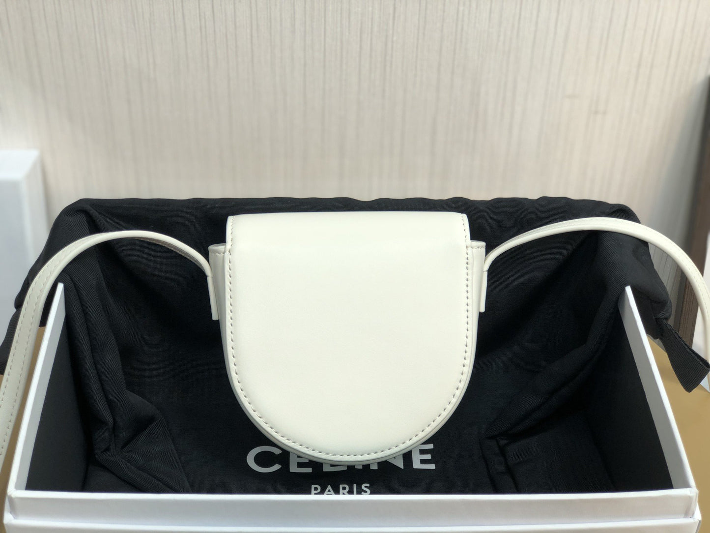 CE Mini Besace Cuir Triomphe White For Women 4in/11cm 10J303DPQ.01BC