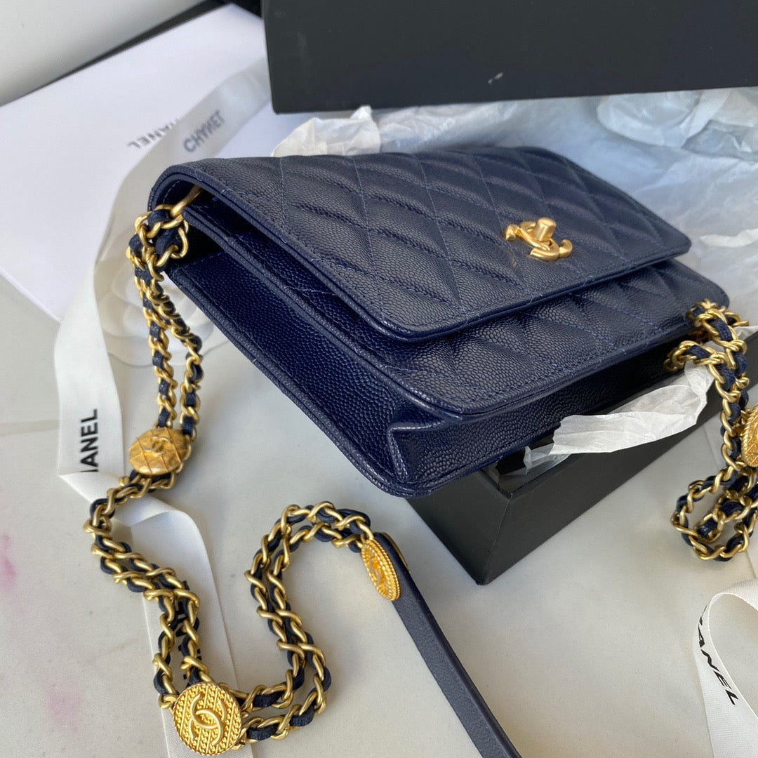 ChanelSmall Flap Bag Gold Hardware Navy Blue For Women, Women&#8217;s Handbags, Shoulder Bags 7.5in/19cm AP2840