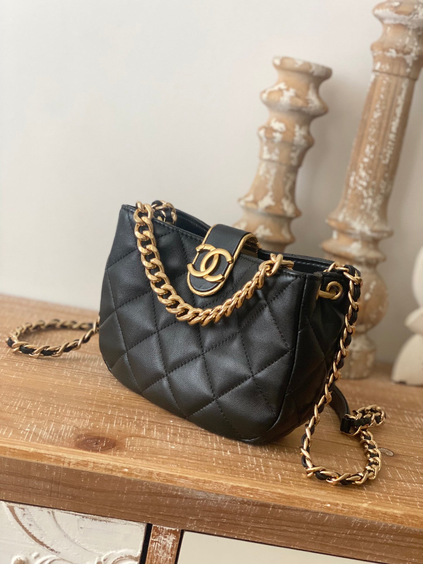 ChanelSmall Hobo Bag Gold Hardware Black For Women, Women&#8217;s Handbags, Shoulder Bags 7.5in/19cm