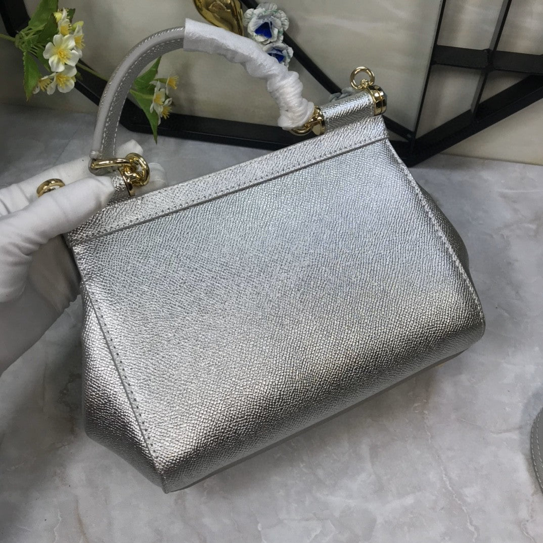 DG Medium Sicily Handbag In Dauphine Silver For Women 10.2in/26cm DG