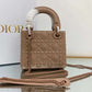 DI Mini Lady Bag Cannage with Beaded Motif, Brown, For Women Women’s Handbags, Crossbody Bags, 18cm CD