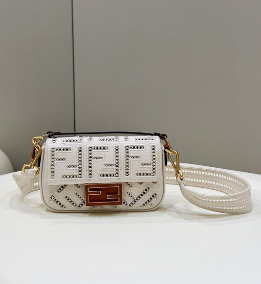 FI Baguette White with Embroidery Small Bag For Woman 21cm/8in