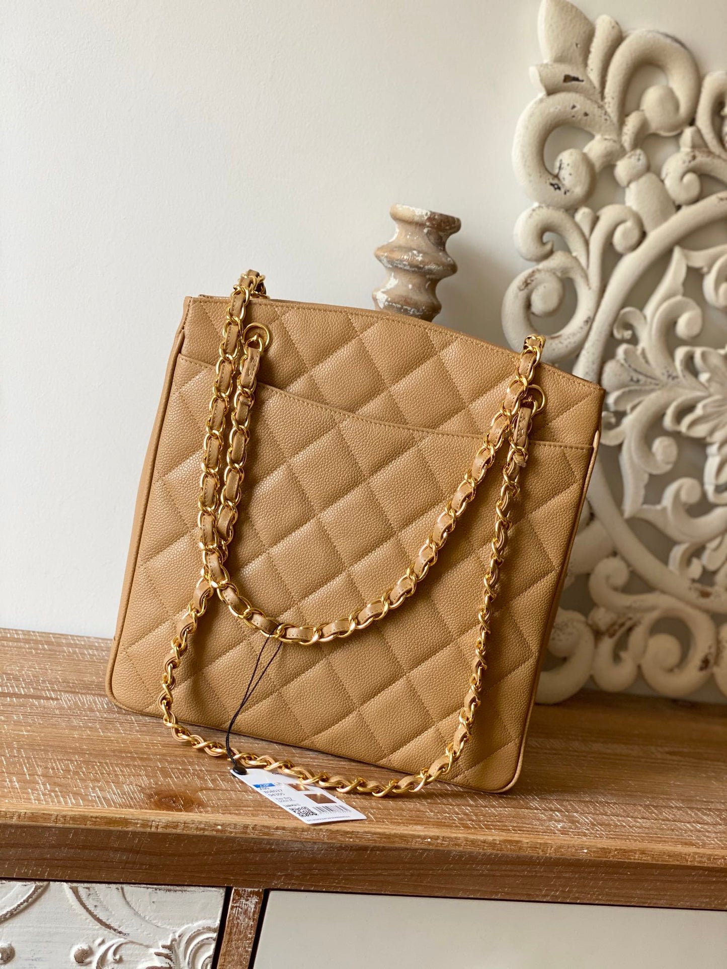 ChanelVintage Beige Large Quilted Caviar Tote Bag For Women 28cm/11in