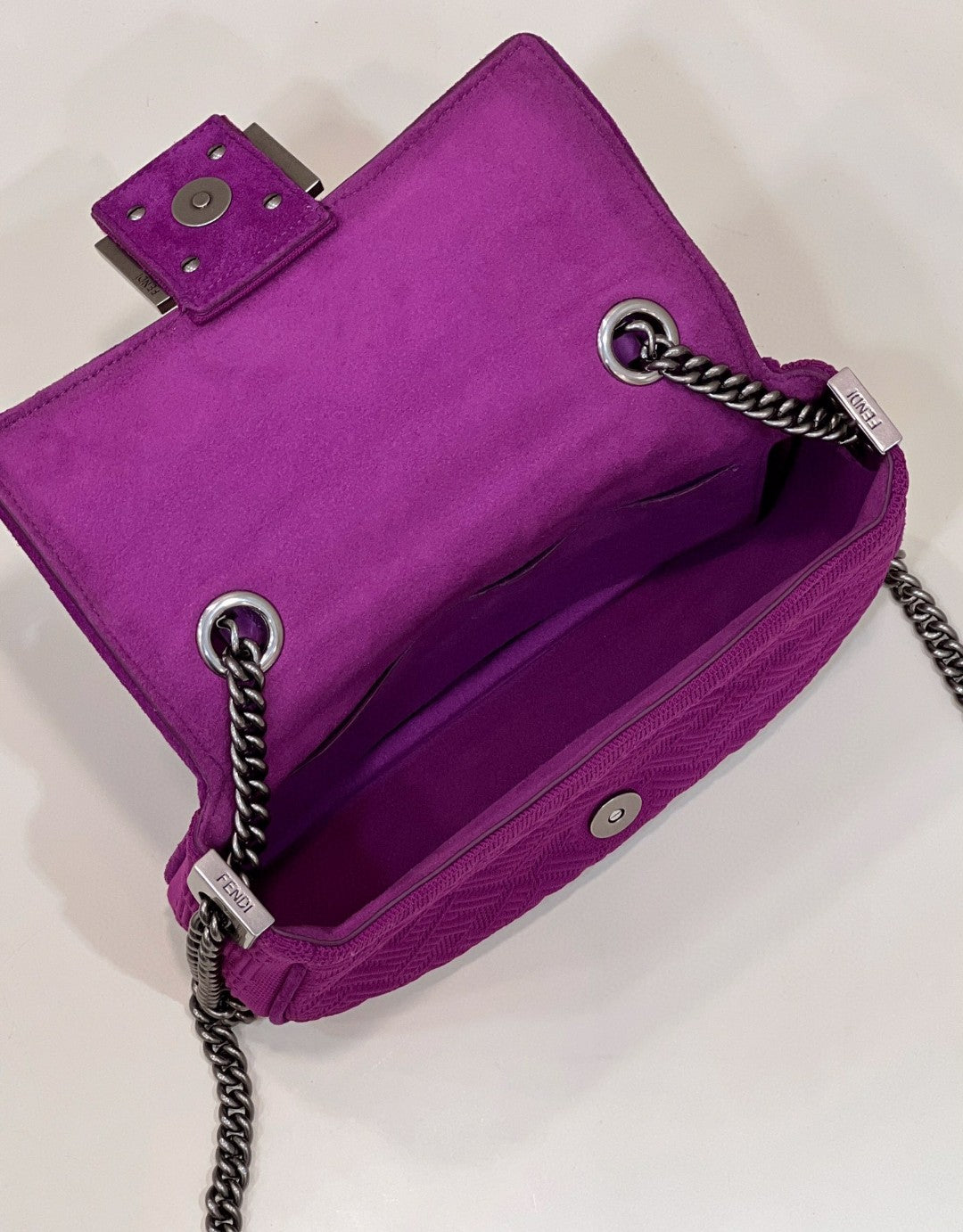 FI Baguette Chain Midi Purple FF Fabric Bag For Woman 14.5cm/6in 8BR793AHW5F1GEH