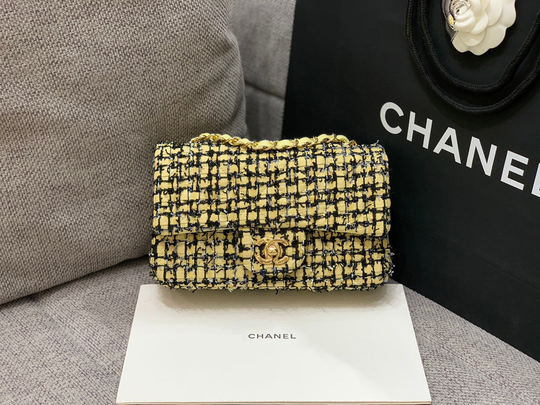 ChanelMini Yellow Tweed Flap Bag For Women 20cm/7.5in