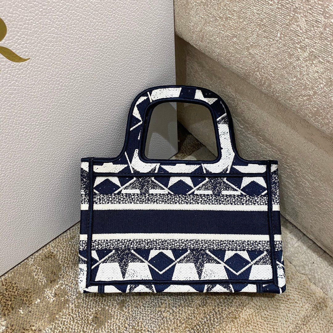 DI Mini Book Tote Bag in Étoile Embroidery Bag,  Blue/White, For Women Women’s Handbags, 22.5cm CD