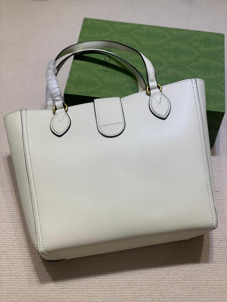 gg Medium Tote With Double G  White For Women 13.8in/35cm gg