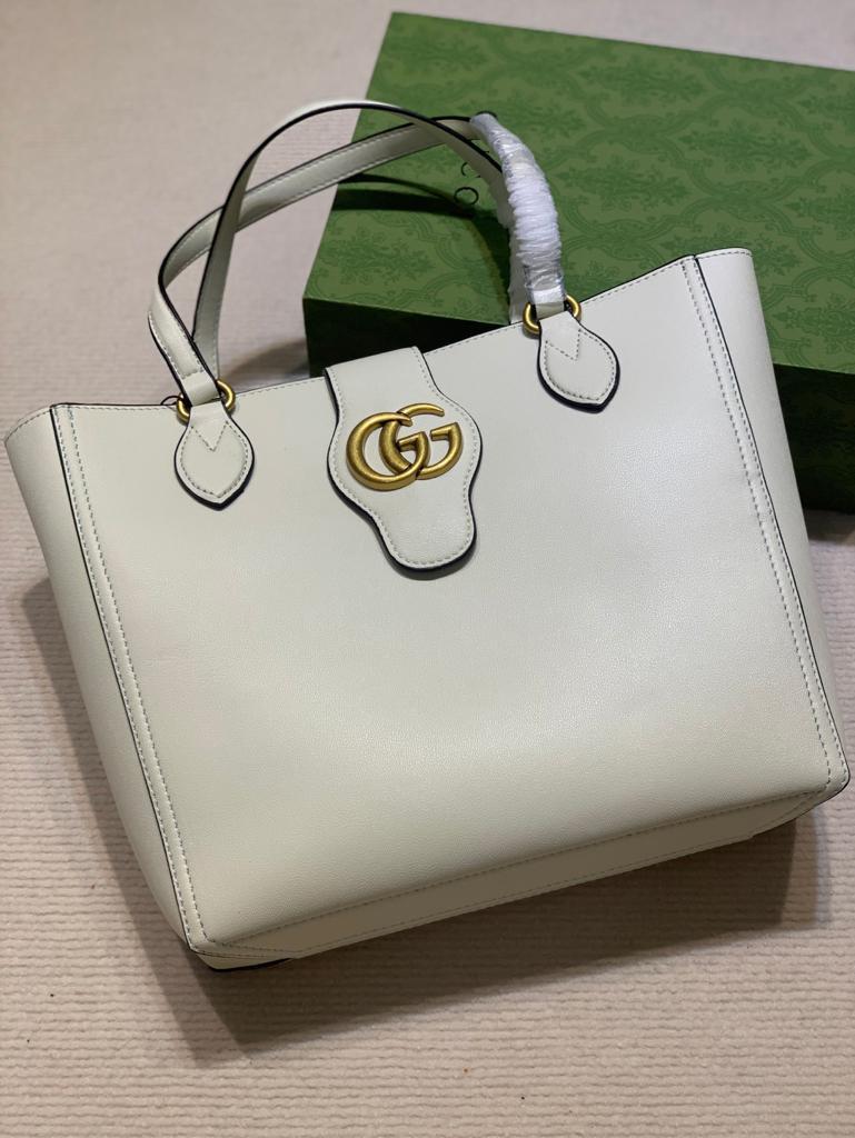 gg Medium Tote With Double G  White For Women 13.8in/35cm gg