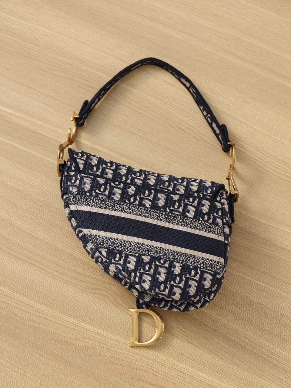 DI Logo Saddle Bag Oblique Embroidered Canvas Blue/Beige For Women 25cm/10in CD