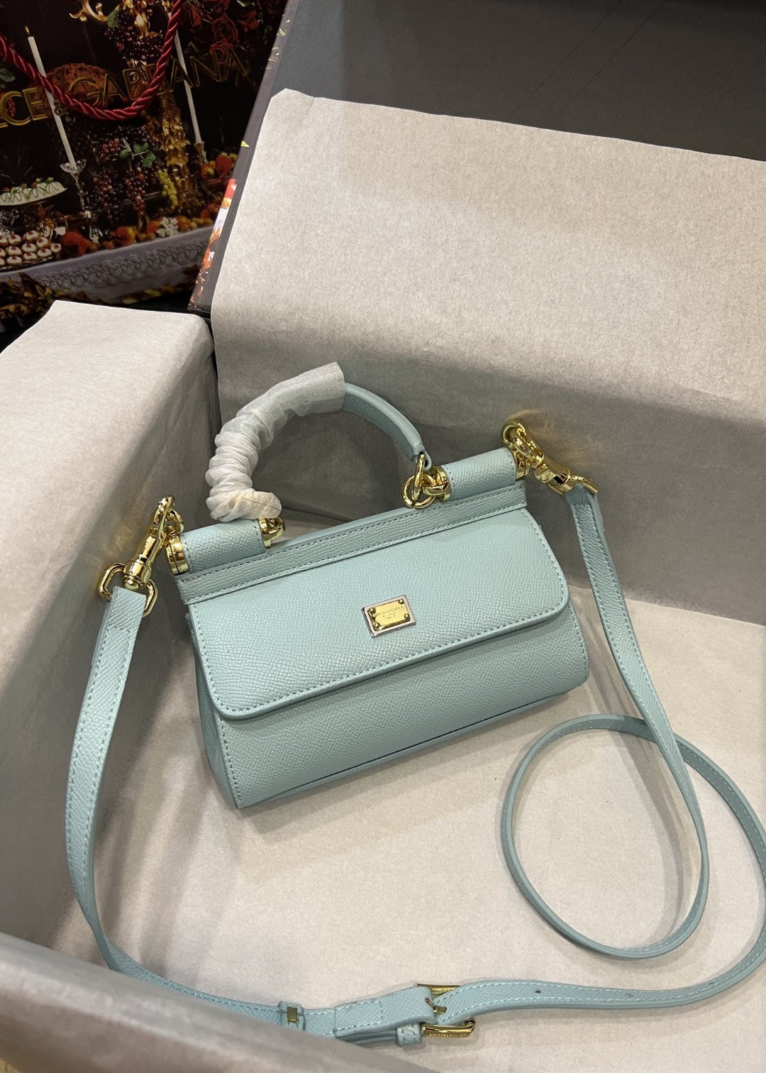 DG Small Sicily Bag In Dauphine Azure For Women 7.5in/19cm DG