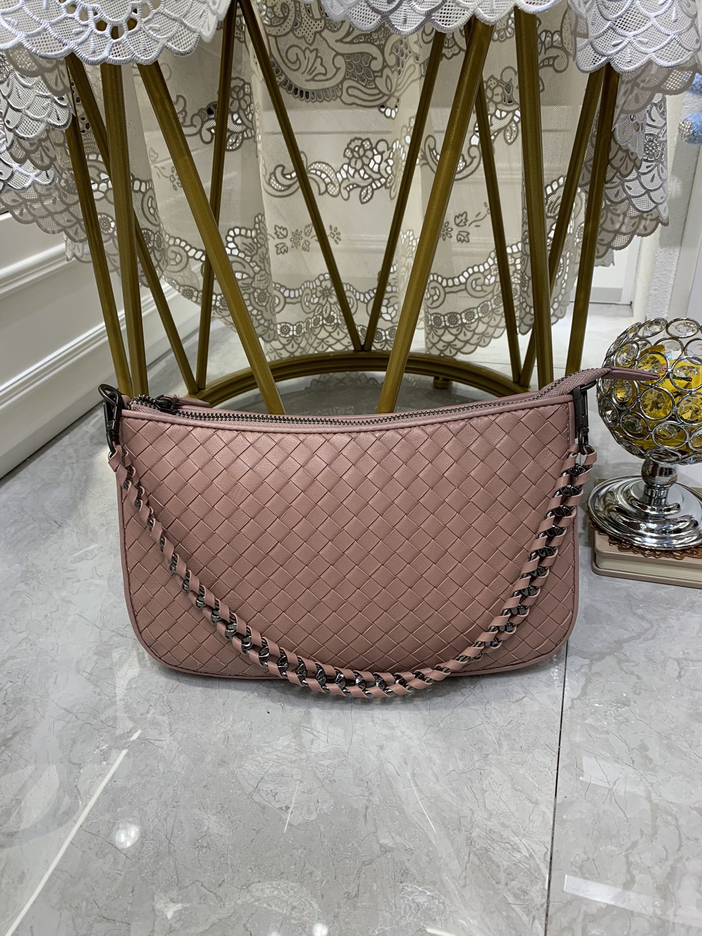 BV Crossbody Bag Pink, For Women, Bags 9.4in/24cm