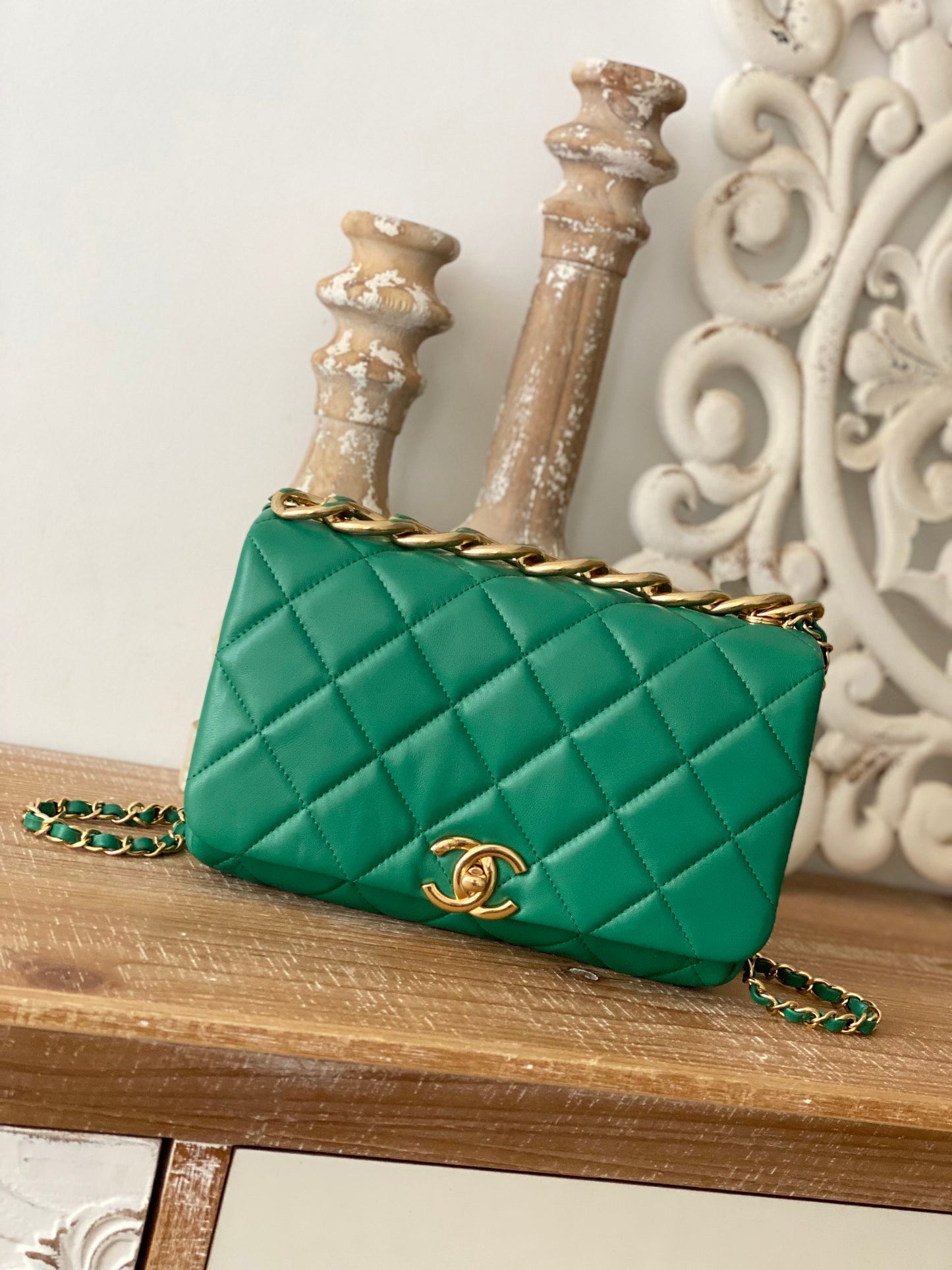 ChanelLarge Flap Green Bag For Women 23cm/9in