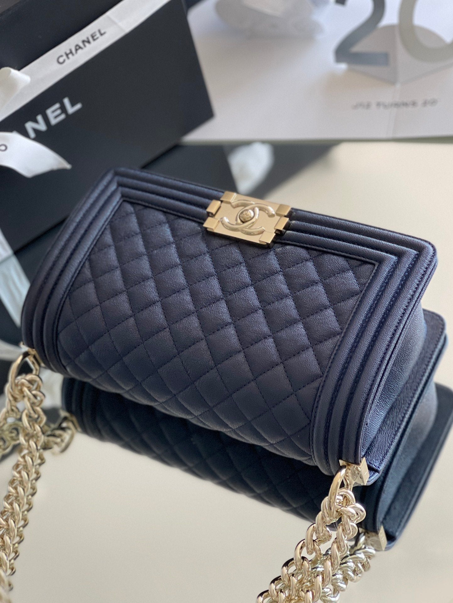 ChanelMedium Boy Handbag Dark Blue For Women 9.8in/25cm A67086