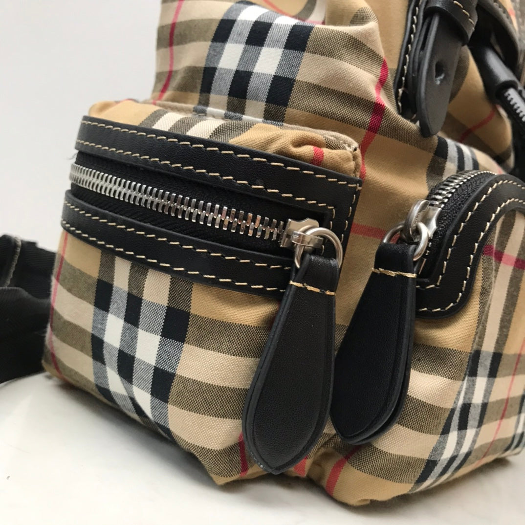 BB Medium Rucksack In Vintage Check Cotton Canvas-Sandy For Women, Bags 13in/33cm