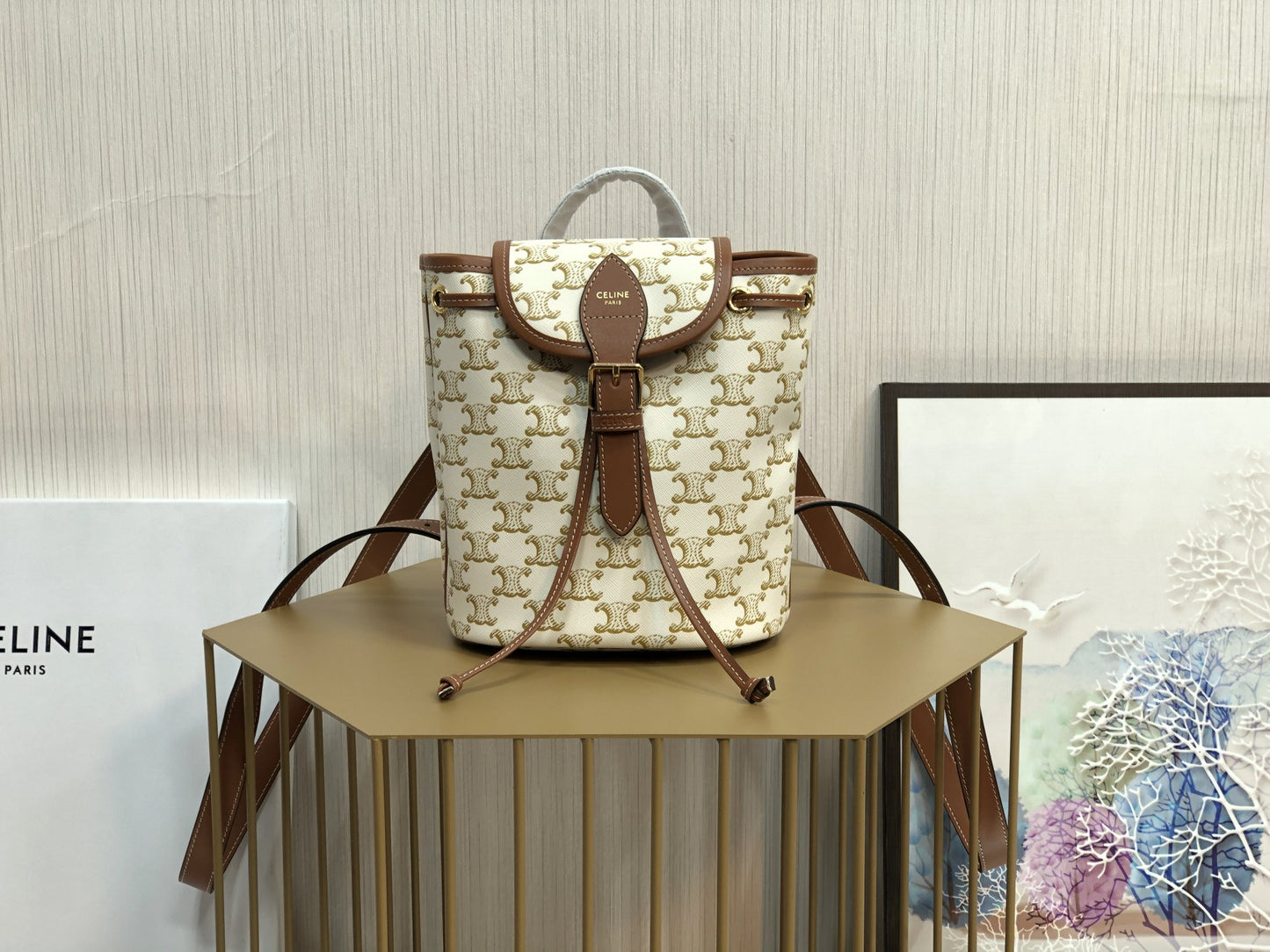 CE Mini Backpack Folco In Triomphe Canvas White For Women 7in/20cm 197662CAS.01BC