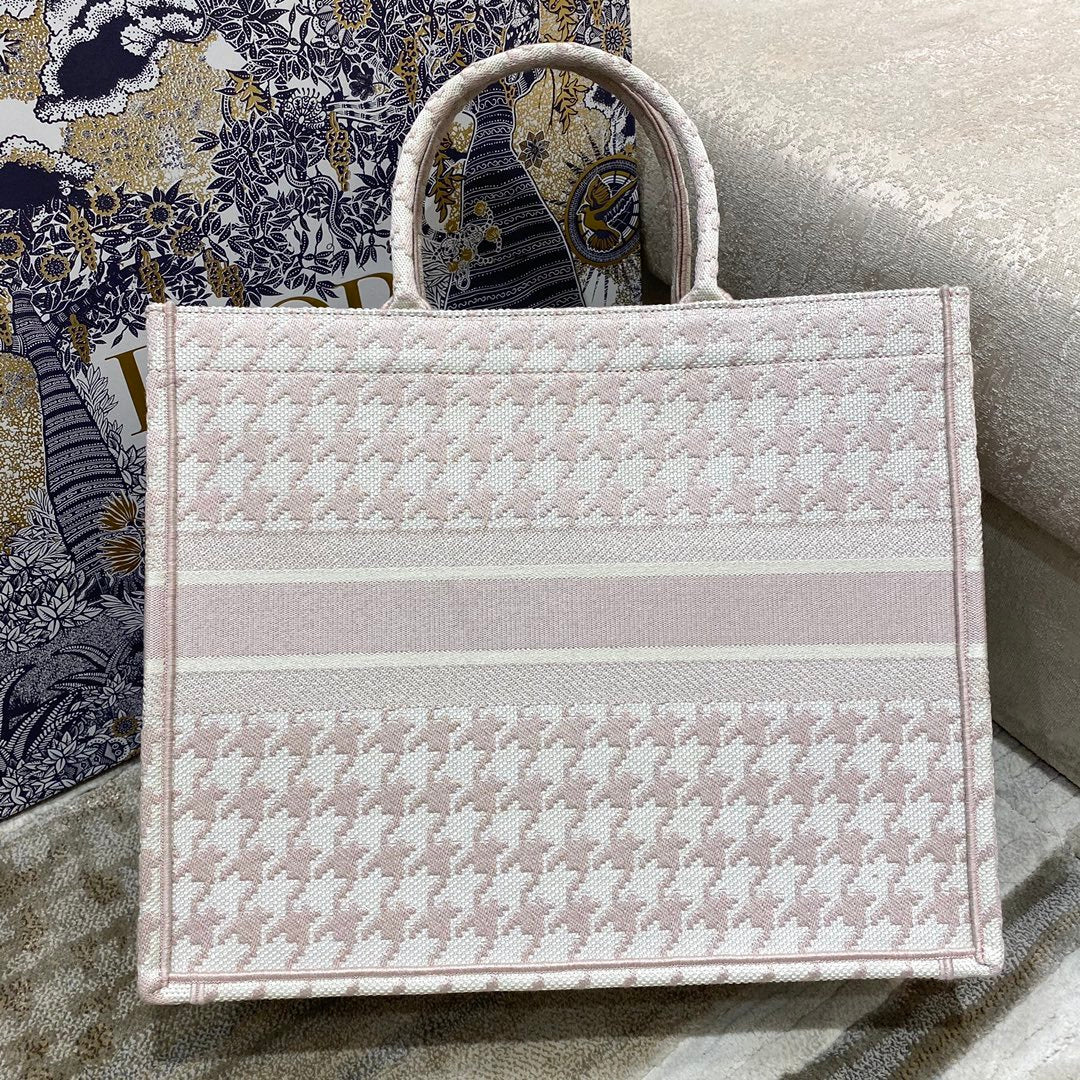 DI Large Book Tote Pale Pink Houndstooth Embroidery, Pink, For Women Women’s Handbags, Shoulder Bags, 42cm CD