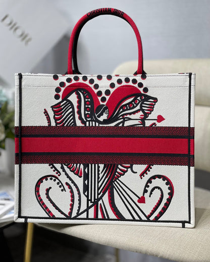 DI Medium Book Tote Latte Multicolor Cupidon Embroidery, Red/White, For Women Women’s Handbags, 41cm CD M1296ZTQG_M941