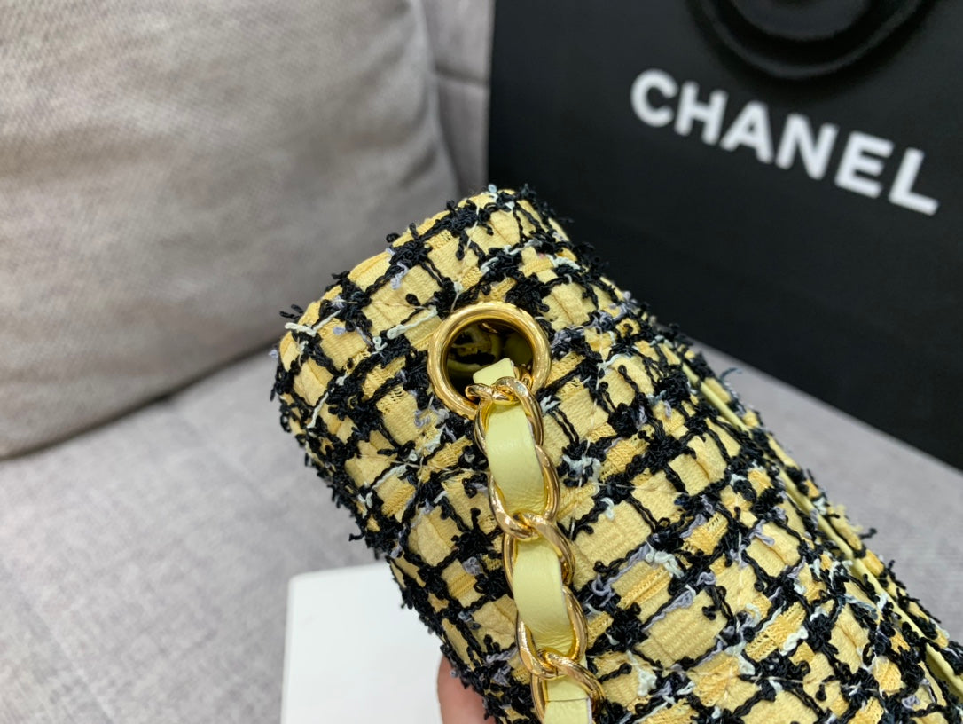 ChanelMini Yellow Tweed Flap Bag For Women 20cm/7.5in