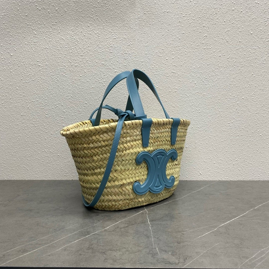 CE Teen Triomphe CE Classic Panier In Palm Leaves And Lizard Blue For Women 8in/20cm 