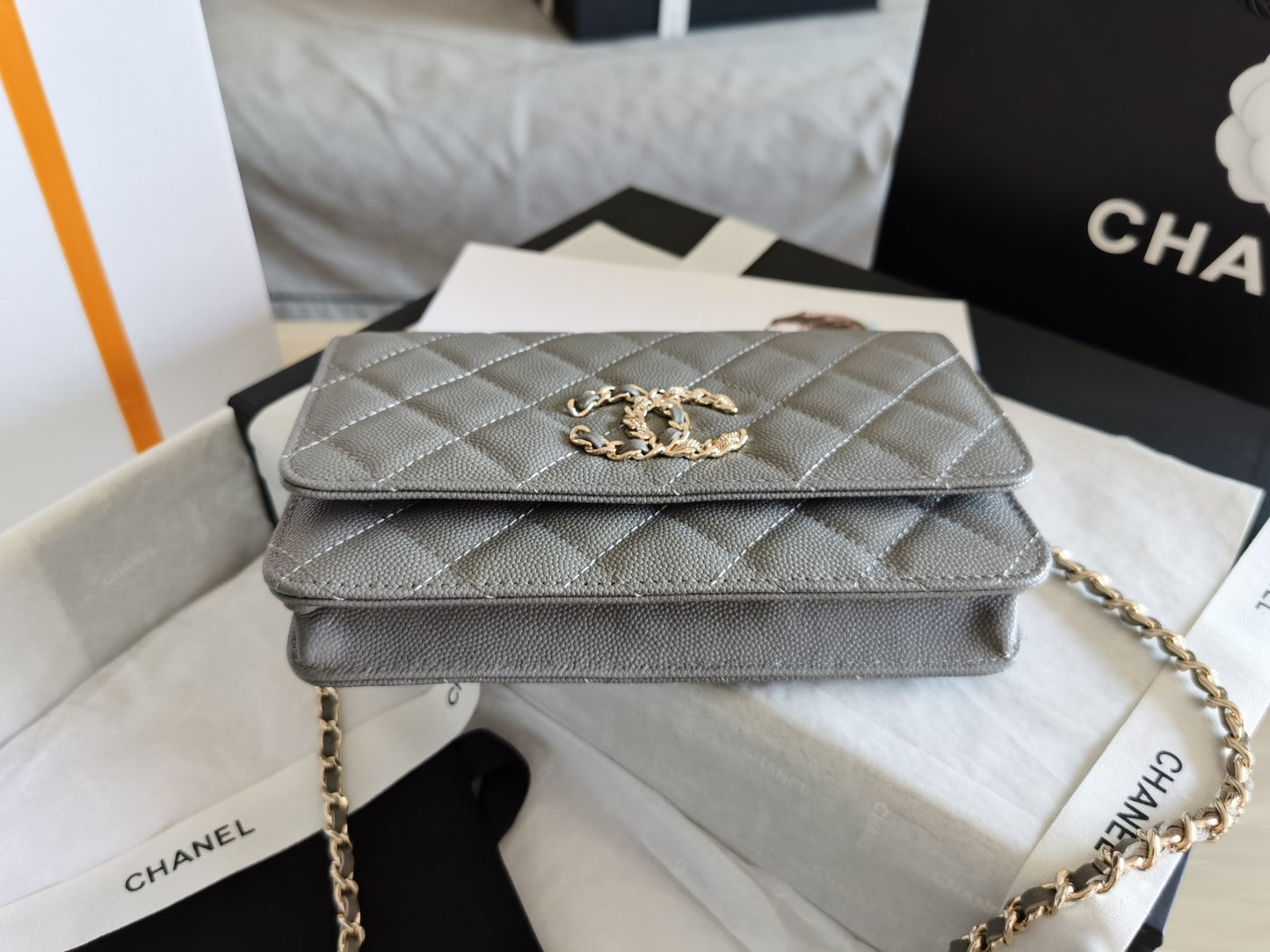 ChanelMini Flap Bag Grey For Women 7.2in/18.5cm