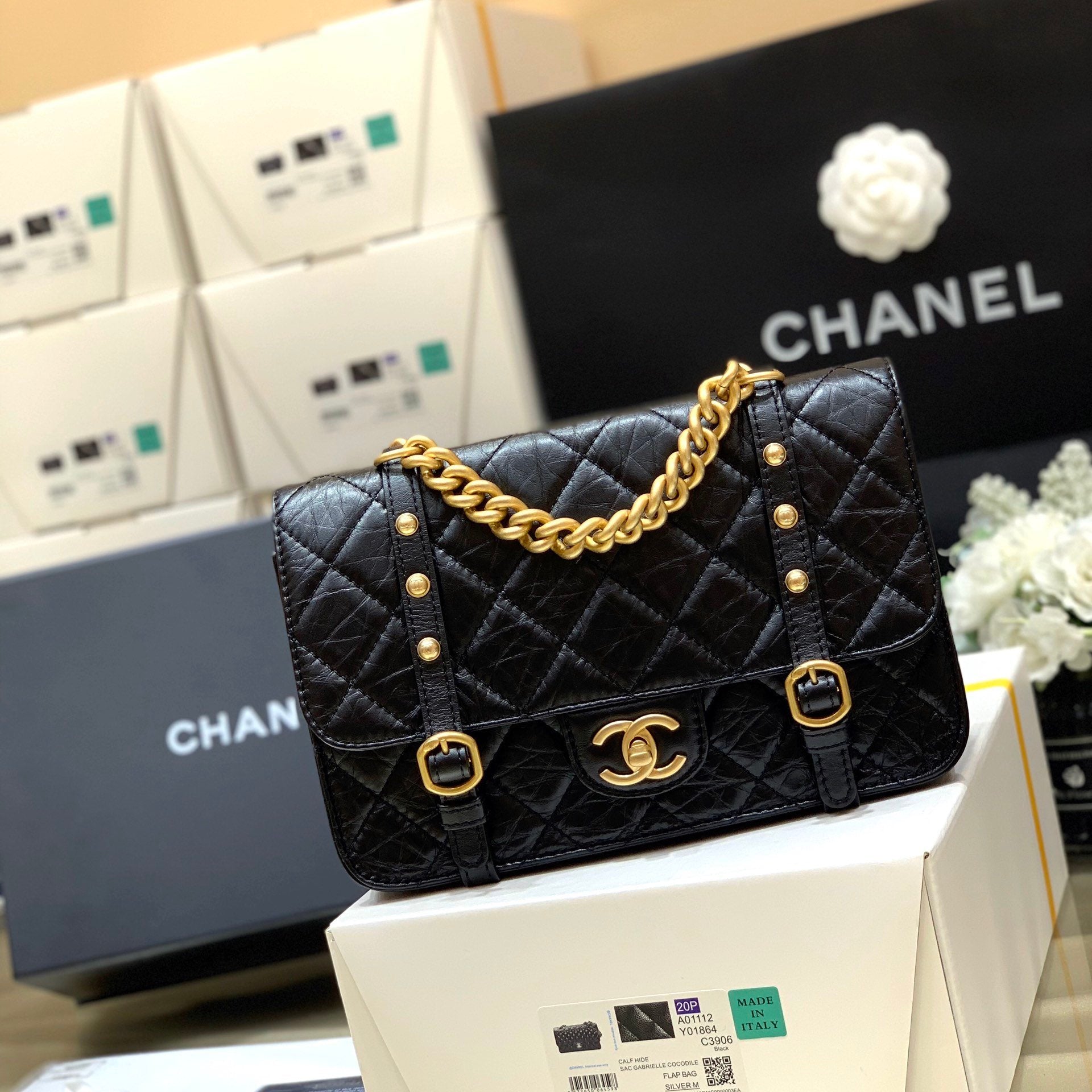 Chanel Co Co Shoulder Bag Gold Chain Black 9.8in/25cm