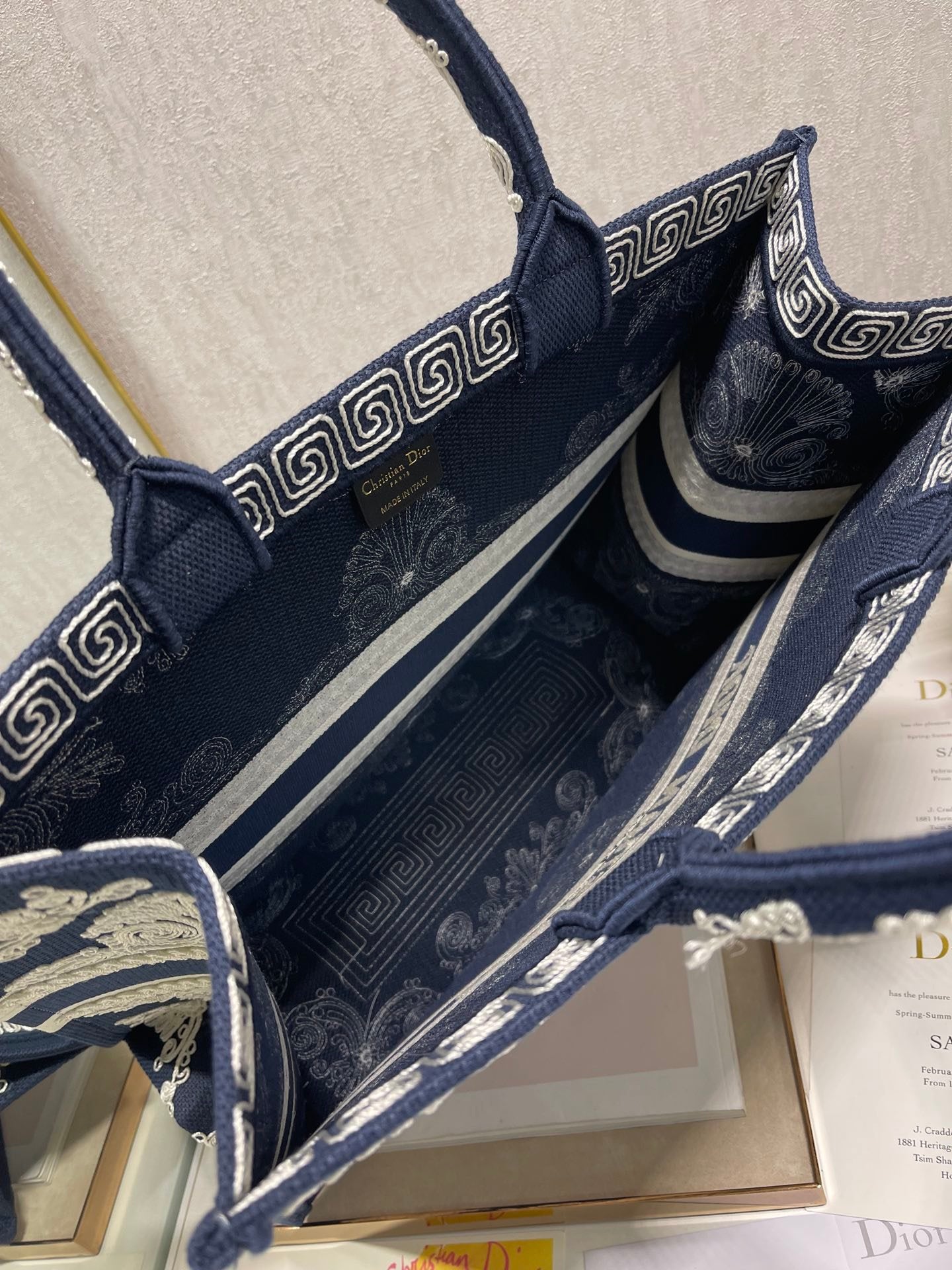 DI Medium Book Tote Blue and White Cornely Embroidery, Blue, For Women Women’s Handbags, Shoulder Bags, 42cm CD M1286ZTZB_M928