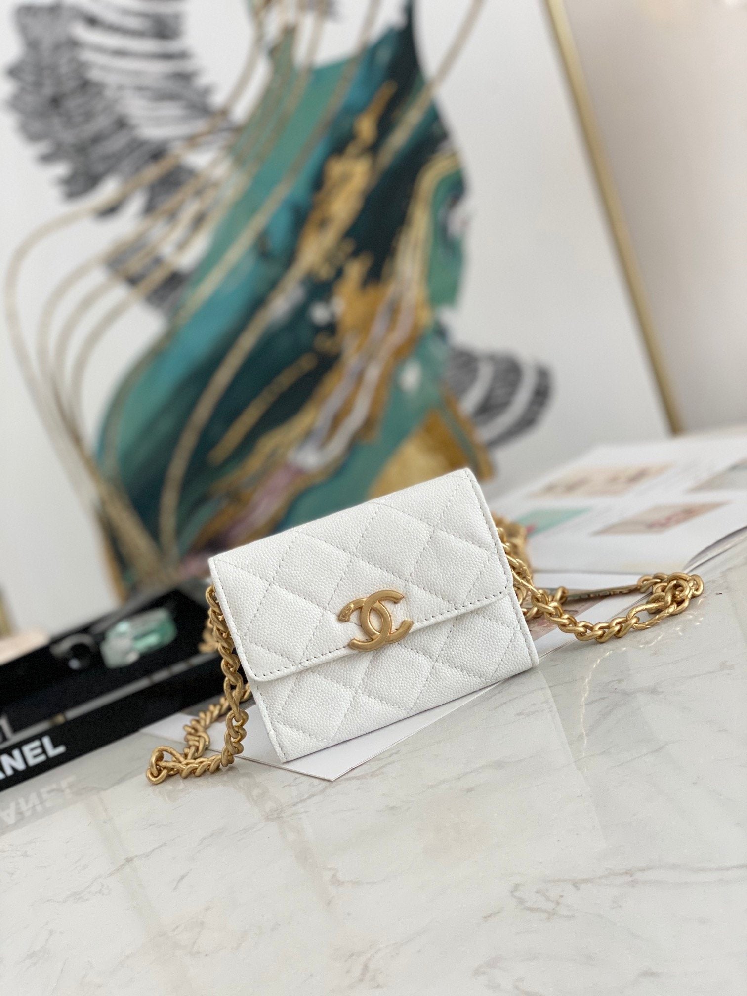 ChanelMini Flap Bag Gold Toned Hardware White For Women 4.7in/12cm