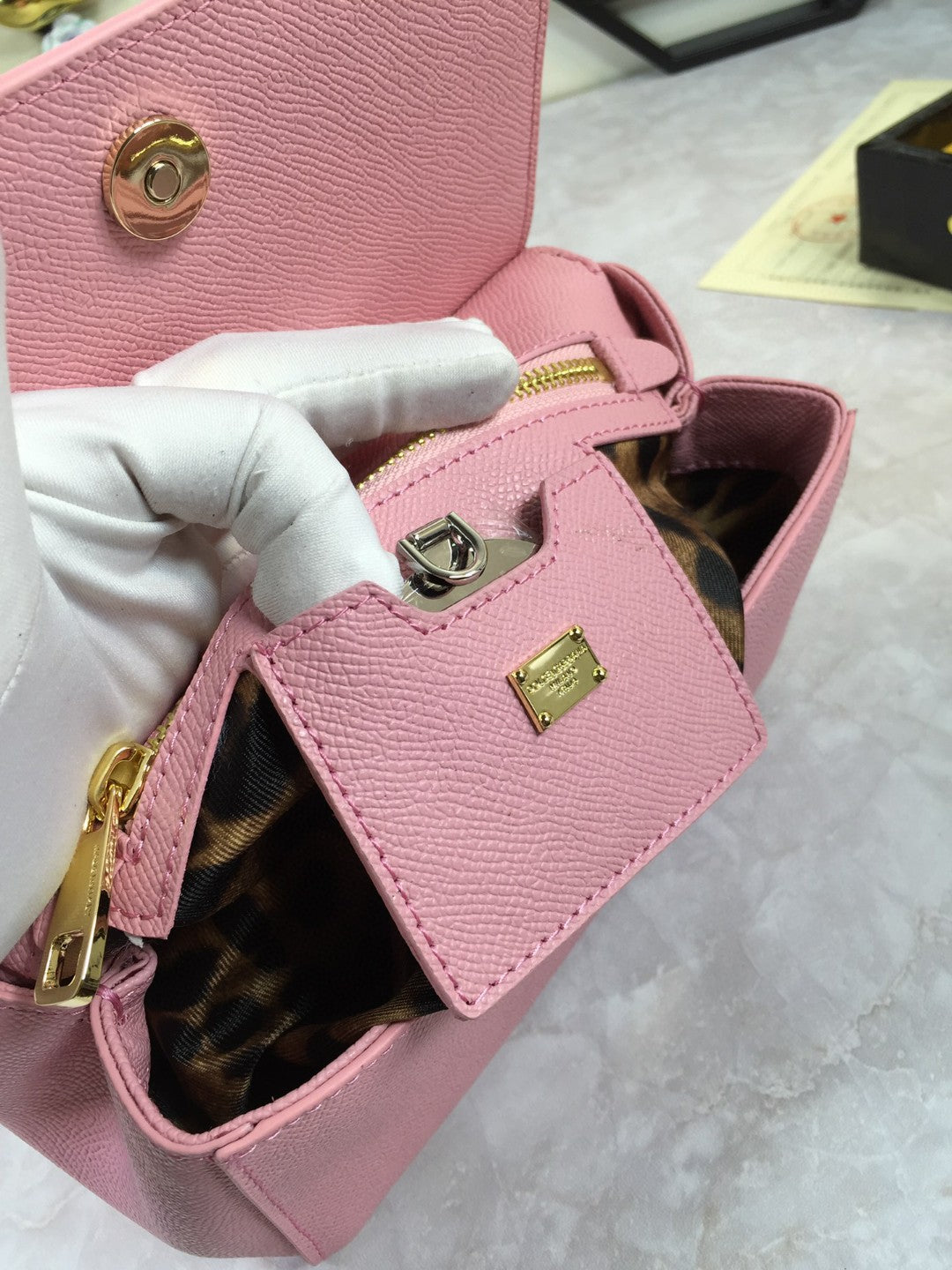 DG Medium Sicily Handbag In Dauphine Pink For Women 10.2in/26cm DG BB4347A10018H402