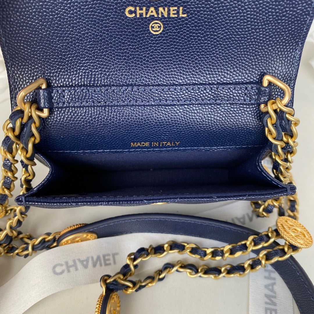 Chanel Clutch With Chain Gold Hardware Grained Shinny Navy Blue For Women, Women&#8217;s Handbags, Shoulder Bags 4.7in/12cm AP2857