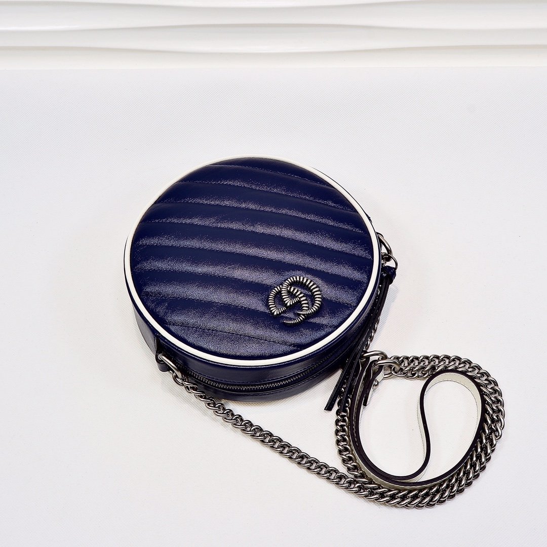 gg Marmont Mini Round Shoulder Bag Blue For Women 7in/18cm gg