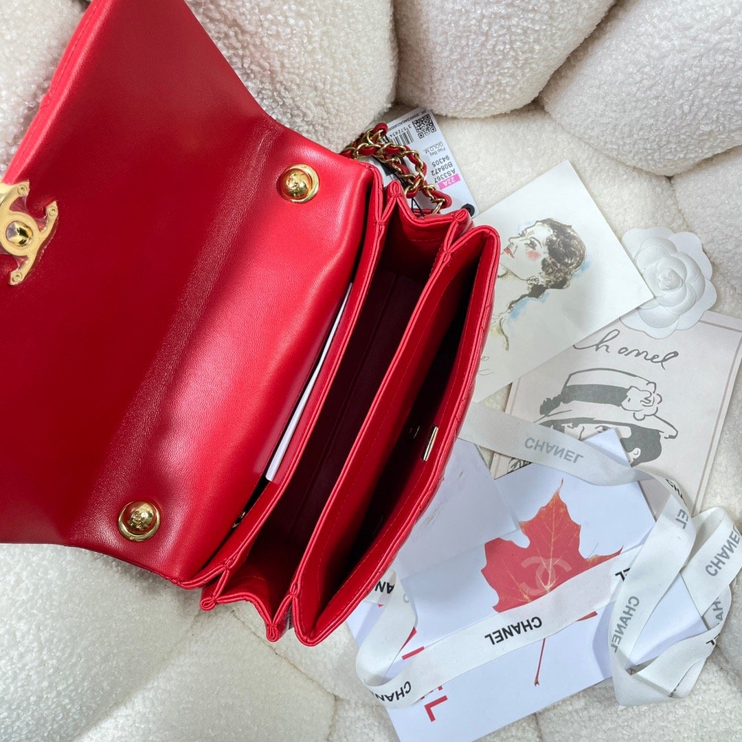 ChanelLarge Flap Bag Gold Hardware Red For Women, Women&#8217;s Handbags, Shoulder Bags 9.1in/23cm AS3367