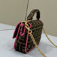 FI Baguette Small Brown Fabric Pink Border Bag For Woman 18cm/7in