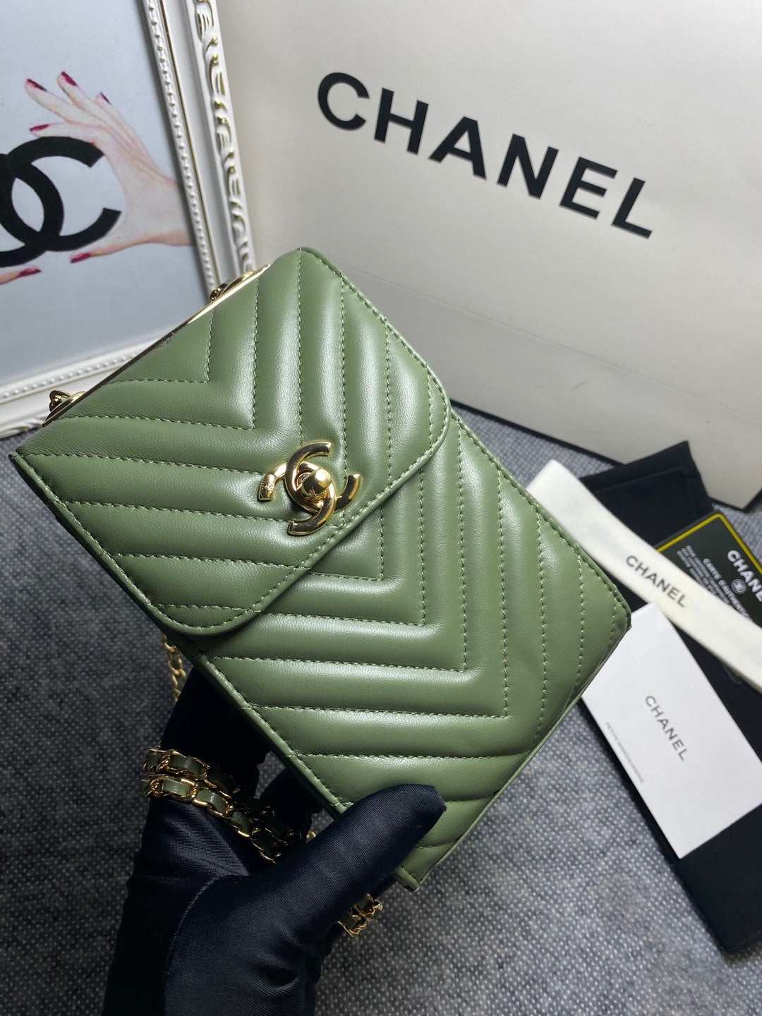 CHL Chevron Trendy CHL Phone Olive Bag For Women 18cm/7in