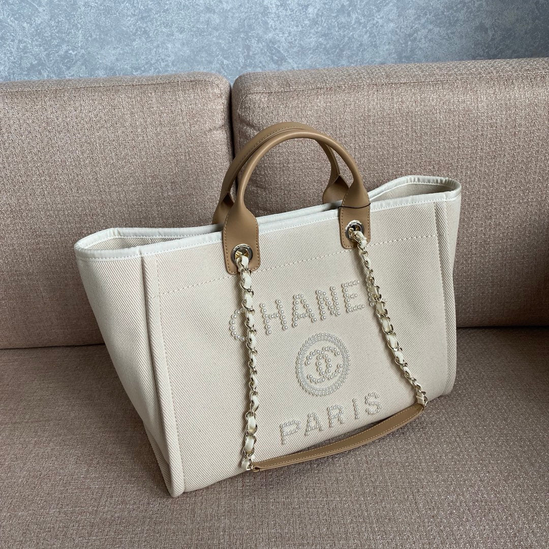 Chanel Deauville Tote Tweed Bag Summer Collection White For Women 15.7in/40cm