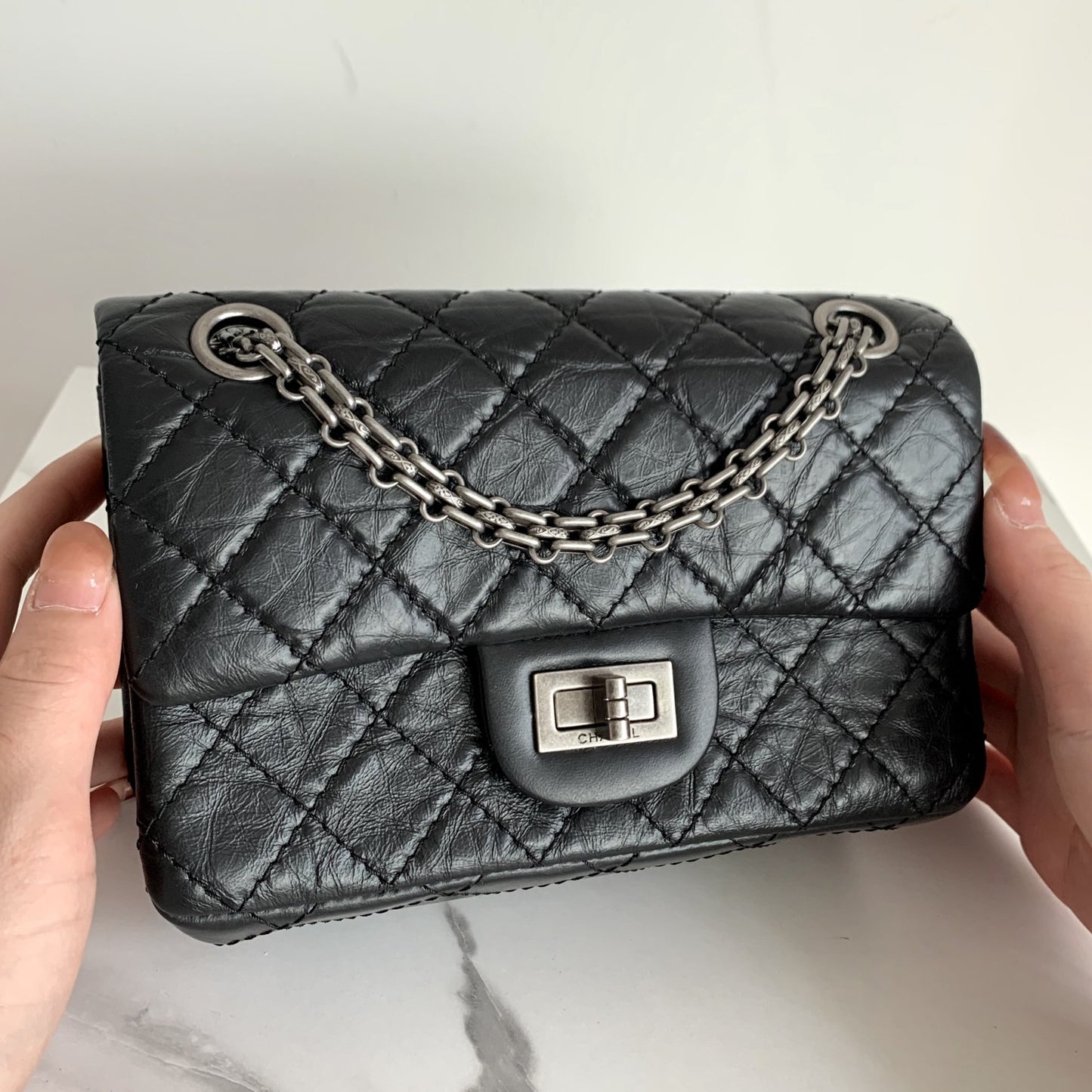 ChanelMini 2.55 Handbag Black For Women Silver Toned Hardware 7.8in/20cm AS0874 Y04634 94305