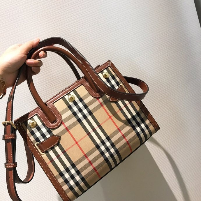 BB Mini Vintage Check Two-handle Title Bag Archive Beige For Women, Bags 10.2in/26cm 80252671