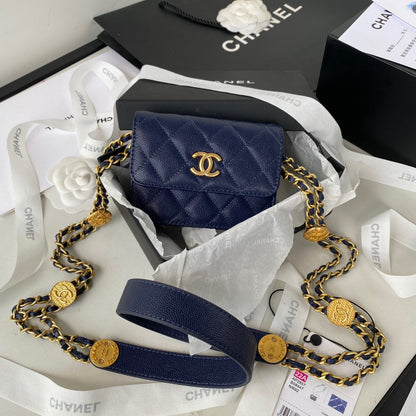 Chanel Clutch With Chain Gold Hardware Grained Shinny Navy Blue For Women, Women&#8217;s Handbags, Shoulder Bags 4.7in/12cm AP2857