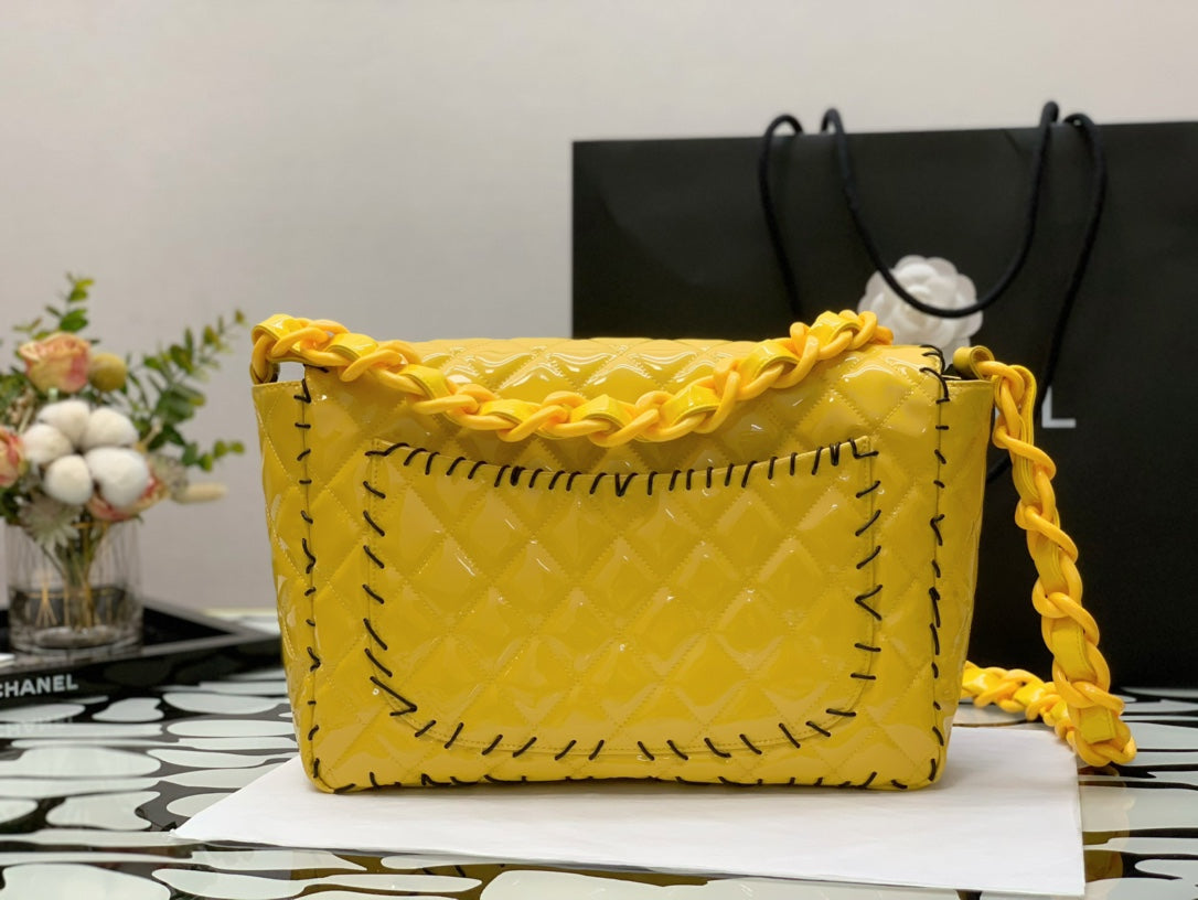 ChanelVinyl Classic Yellow Shoulder bag For Women 29cm/11.5in