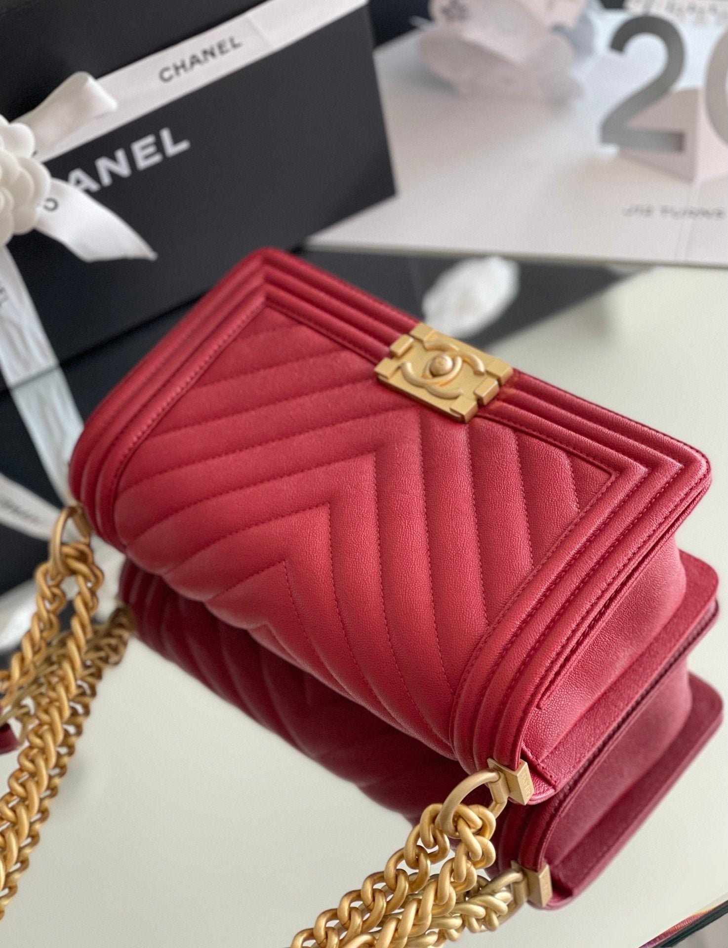 ChanelMedium Boy Handbag Red For Women 9.8in/25cm A67086