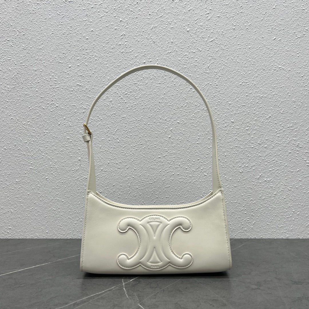 CE Cuir Triomphe Shoulder Bag White For Women 9.4in/24cm