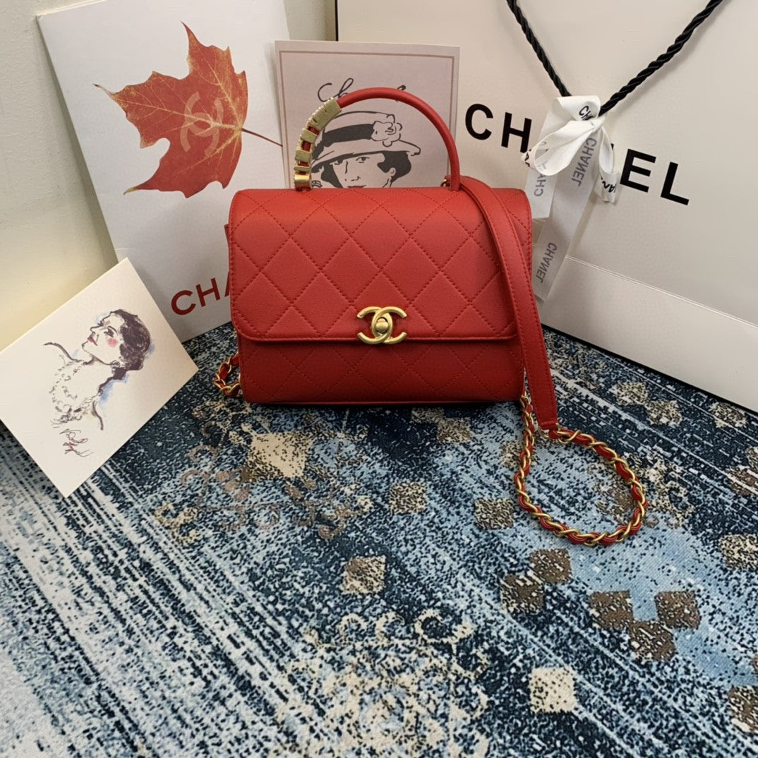 ChanelSmall Flap Bag With Top Handle Gold Hardware Red For Women, Women&#8217;s Handbags, Shoulder Bags 7.9in/20cm AS2059