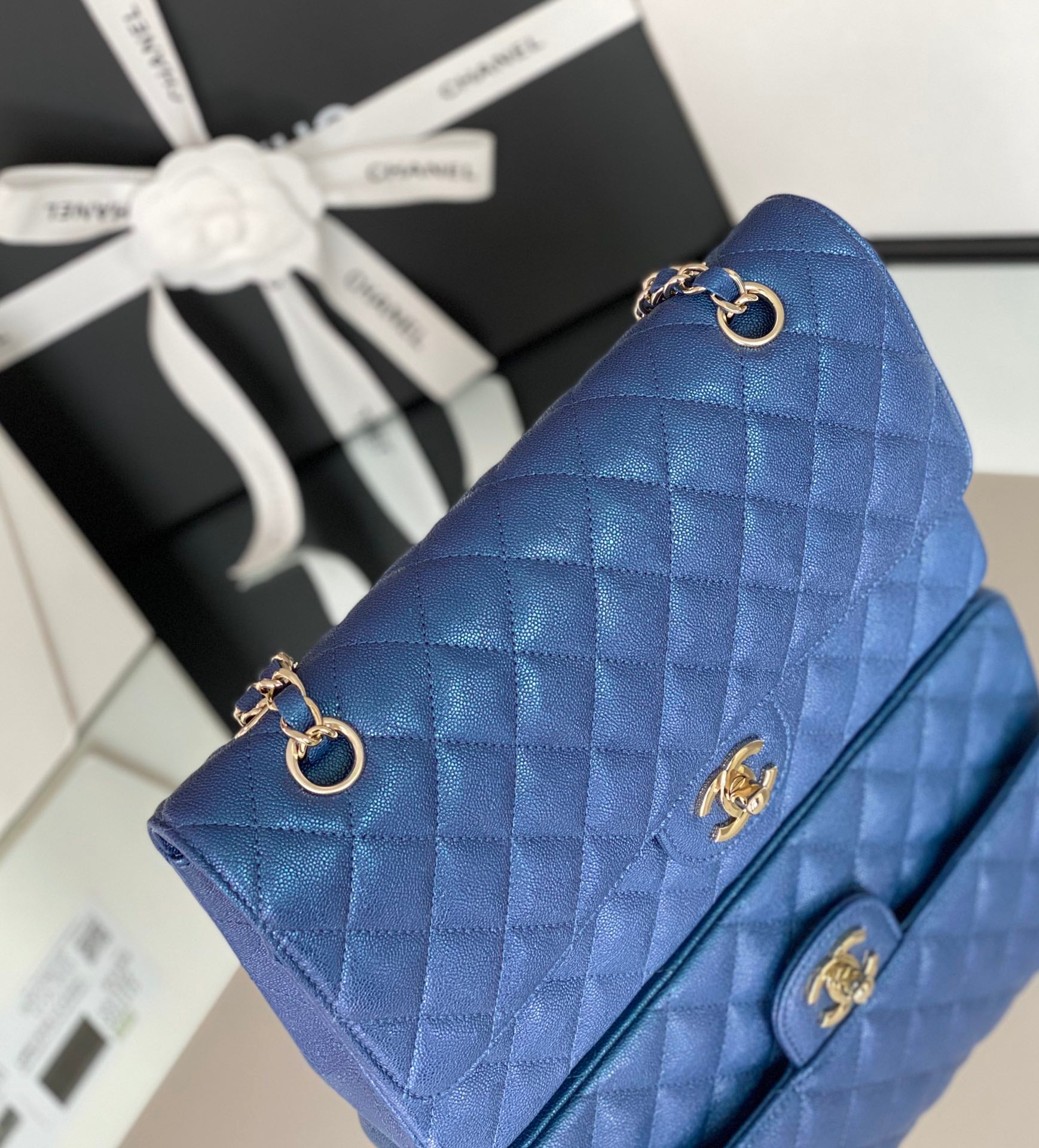 Chanel Classic Handbag 26cm Blue For Women A01112