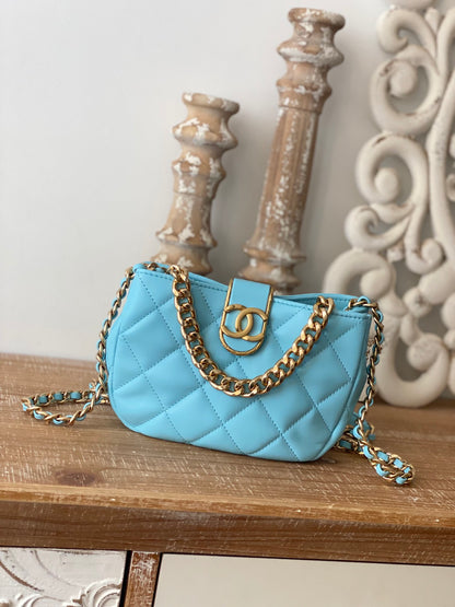 ChanelSmall Hobo Bag Gold Hardware Blue For Women, Women&#8217;s Handbags, Shoulder Bags 7.5in/19cm