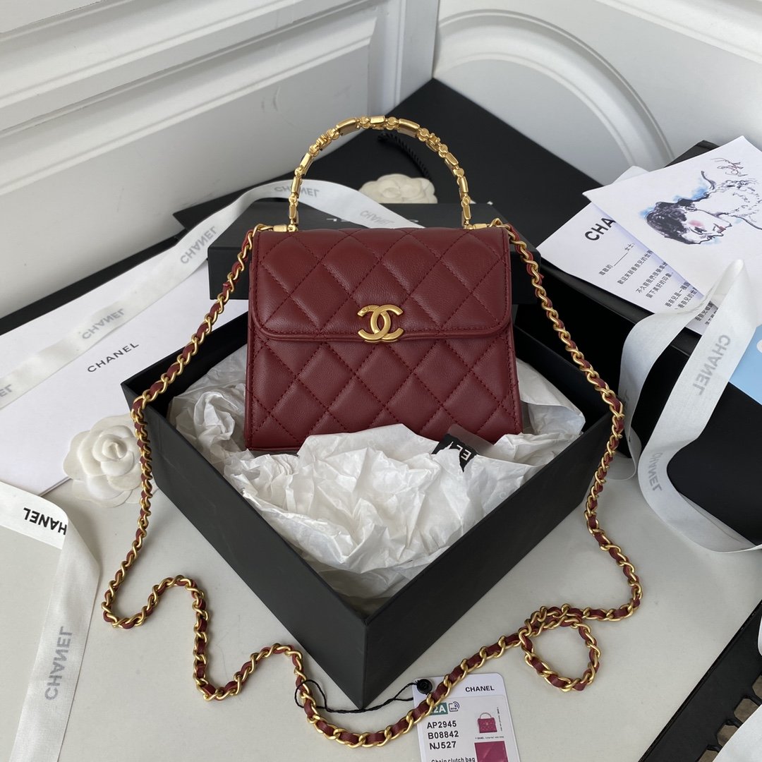 Chanel Clutch With Chain Gold Hardware Red For Women, Women&#8217;s Handbags, Shoulder Bags 5.7in/14.5cm