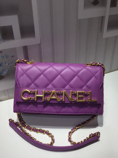 ChanelFront Logo Small Flap Bag Gold Hardware Purple For Women, Women&#8217;s Handbags, Shoulder Bags 8.2in/21cm AS1490