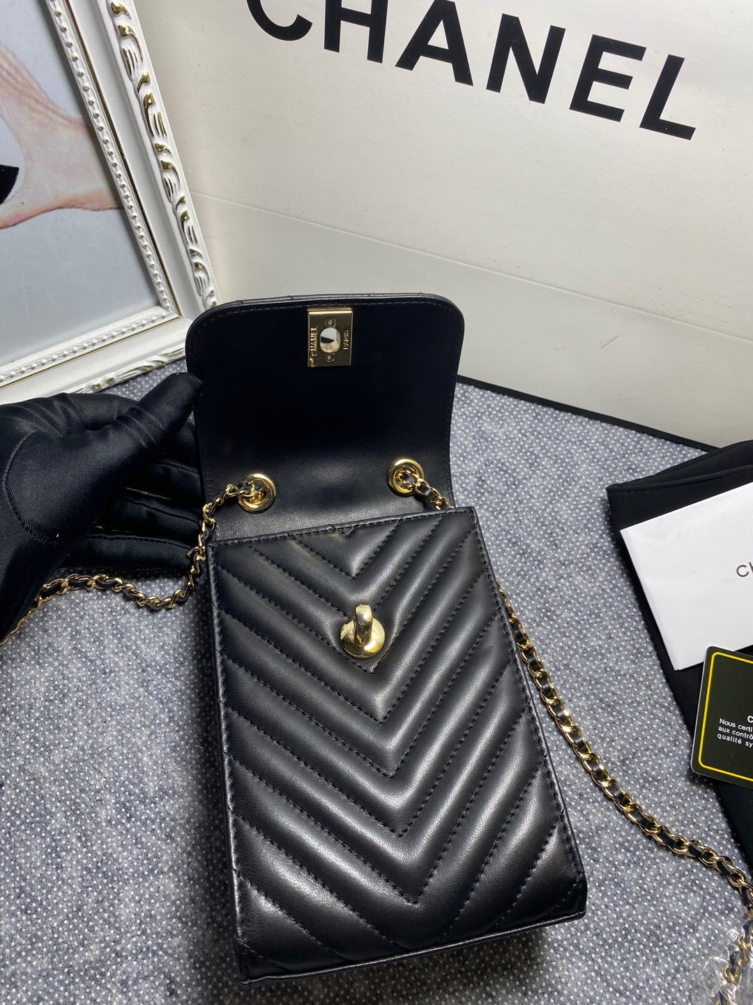 CHL Chevron Trendy CHL Phone Black Bag For Women 18cm/7in